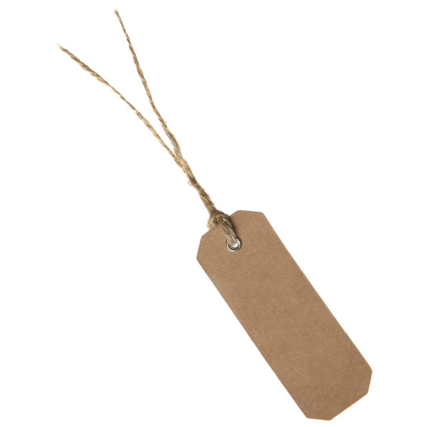 Santex cadeaulabels kraft met touw - set 48x stuks - bruin/naturel - 3 x 8 cm - naam tags - Cadeauversiering