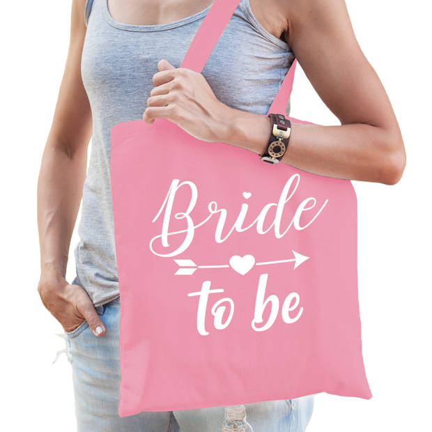 Bellatio Decorations Bride to be tas - bruiloft/vrijgezellenfeest - roze - katoen - 42 x 38 cm - Feest Boodschappentasse
