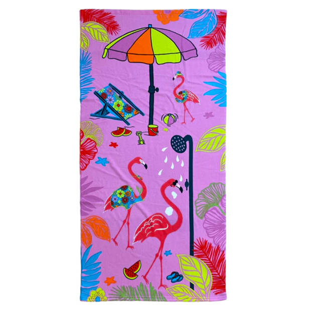 Set van bad cape/poncho met strand/badlaken microvezel - Strandhanddoeken voor kinderen met flamingo - Badcapes