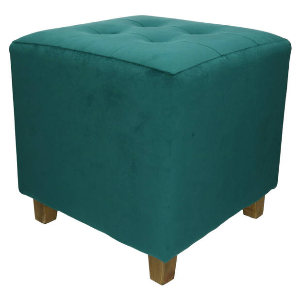 Atmosphera Zit krukje/bijzet stoel/poef - hout/stof - blauw fluweel - D35 x H35 cm - Poefs