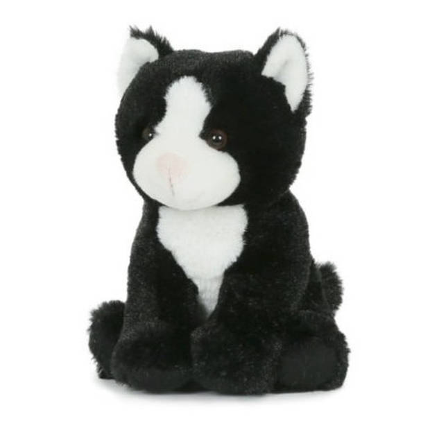 Pluche knuffel kat/poes zwart/wit 18 cm met A5-size Happy Birthday wenskaart - Knuffel huisdieren