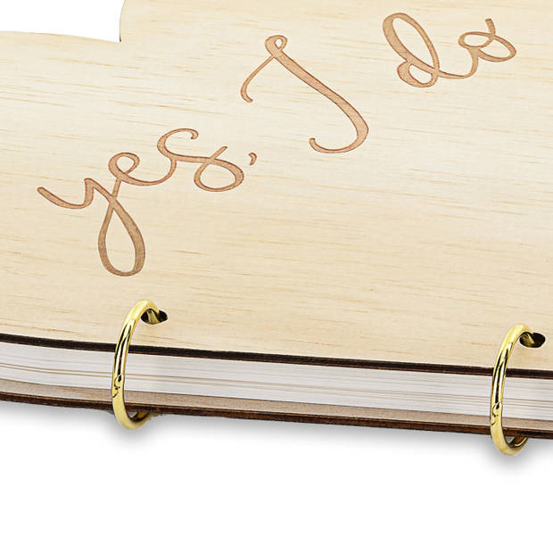 Gastenboek/receptieboek Hart - Bruiloft - hout/goud - 26,5 x 25 cm - Gastenboeken