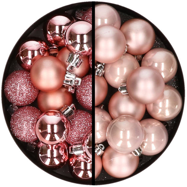 36x stuks kunststof kerstballen roze en lichtroze 3 en 4 cm - Kerstbal