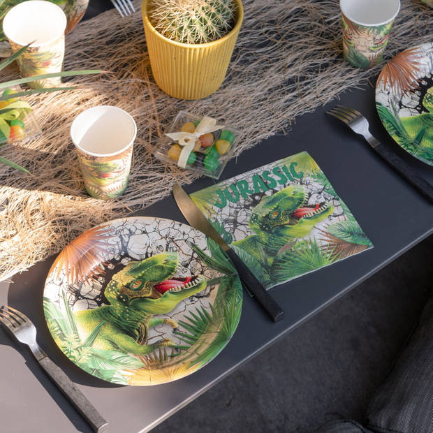 Santex feest wegwerpbordjes - dinosaurus - 10x stuks - 23 cm - bruin/groen - Feestbordjes