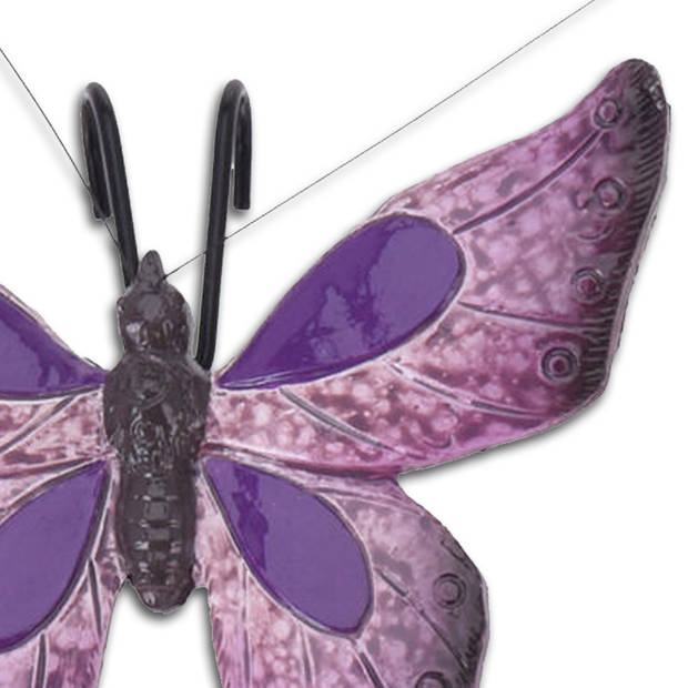 Pro Garden tuindecoratie bloempothanger vlinder - kunststeen - paars - 13 x 10 cm - Tuinbeelden