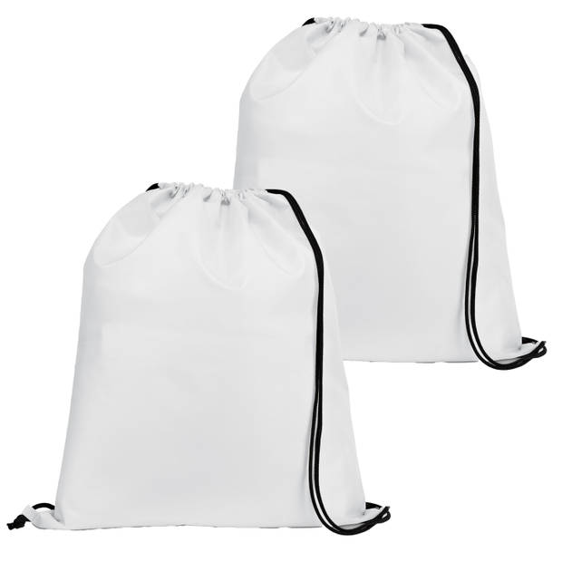 Gymtas/lunchtas/zwemtas met rijgkoord - 2x - voor kinderen - wit - 35 x 41 cm - Rugzak