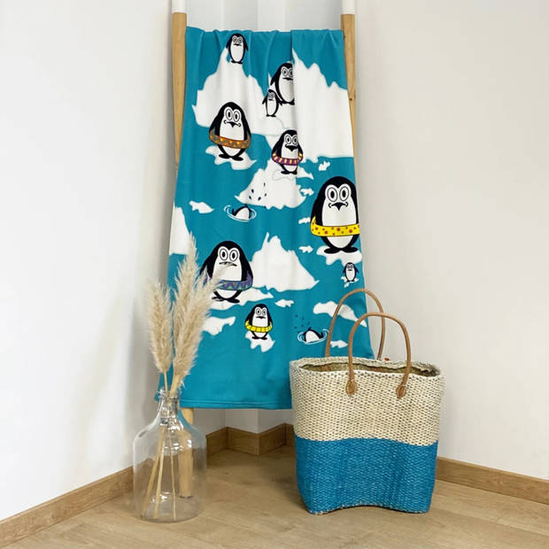 Strand/badlaken voor kinderen - pinguin print - 70 x 140 cm - microvezel - Strandlakens