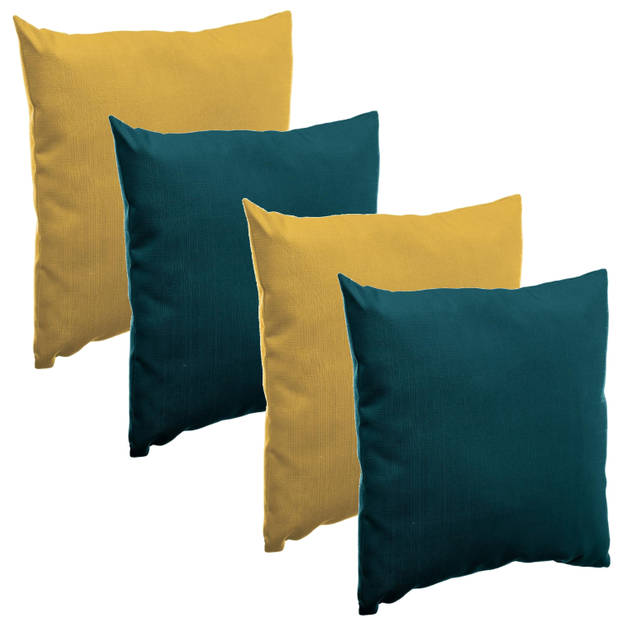 Bank/sier/tuin kussens voor binnen/buiten set 4x stuks geel/emerald groen 40 x 40 cm - Sierkussens