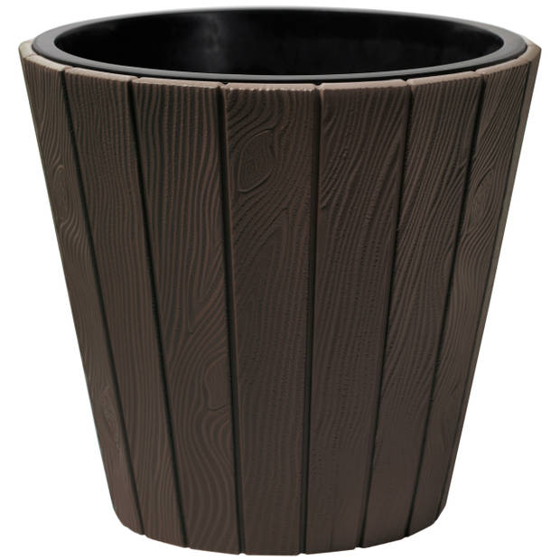 Prosperplast Plantenpot/bloempot Wood Style - buiten/binnen - kunststof - donkerbruin - D40 x H37 cm - Plantenpotten