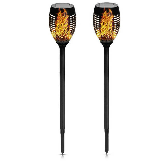 Benson Solar tuinlamp - 4x - zwart - LED flame effect - oplaadbaar - D12 x H74 cmA - Fakkels