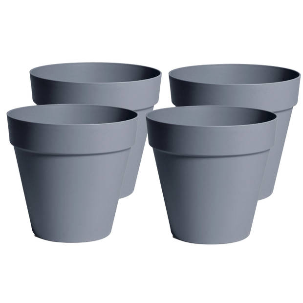 Mega Collections Plantenpot/bloempot - 4x - kunststof - grijs - D20 x H17 cm - Plantenpotten