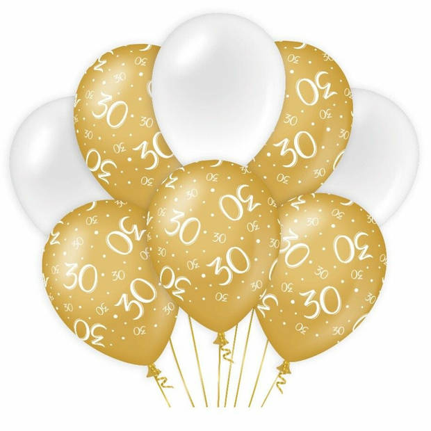 Paperdreams 30 jaar leeftijd thema Ballonnen - 8x - goud/wit - Verjaardag feestartikelen - Ballonnen