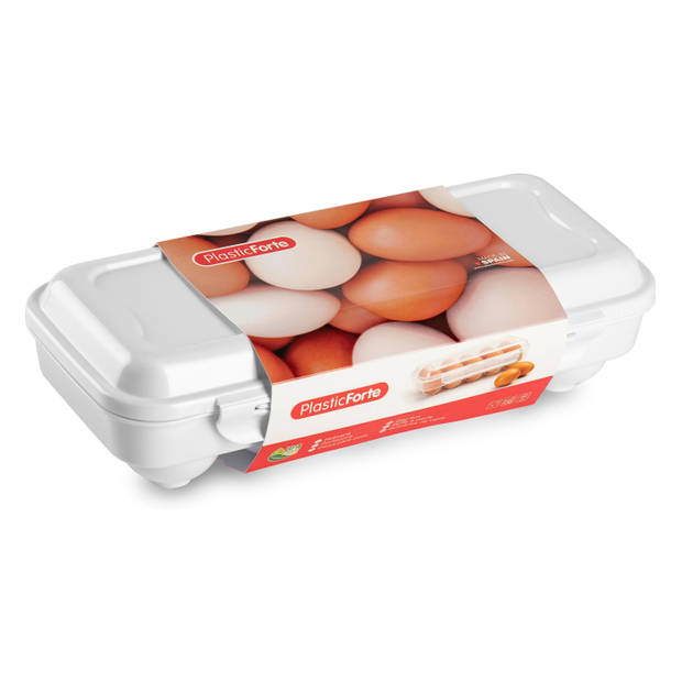 Eierdoos - 2x - koelkast organizer eierhouder - 10 eieren - wit - kunststof - 27 x 12,5 cm - Vershoudbakjes