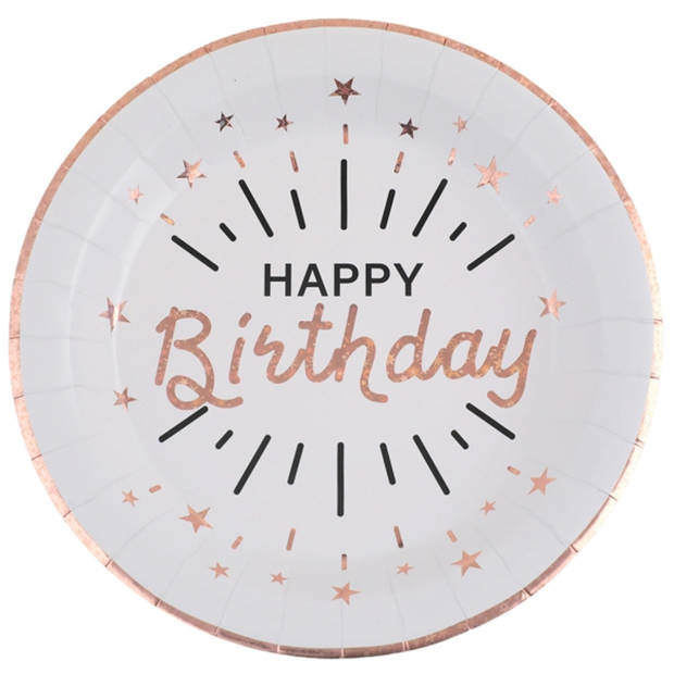 Verjaardag feest bekertjes/bordjes en servetten happy birthday - 60x - rose goud - Feestpakketten
