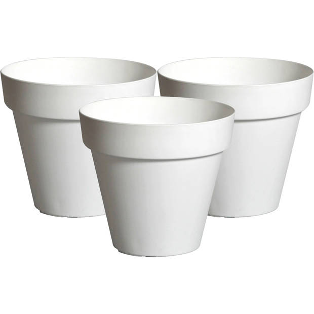 Mega Collections Plantenpot/bloempot - 3x - kunststof - wit - D26 x H22 cm - Plantenpotten