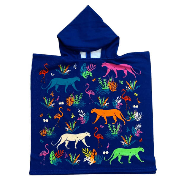 Set van bad cape/poncho met strand/badlaken microvezel - Strandhanddoeken voor kinderen met dieren - Badcapes