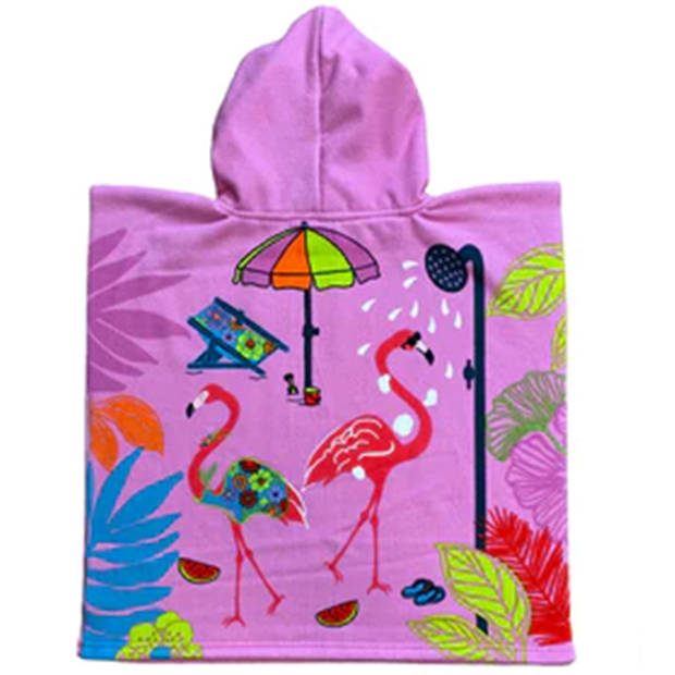 Bad cape/poncho - kinderen - flamingo print - 60 x 120 cm - microvezel - Badcapes
