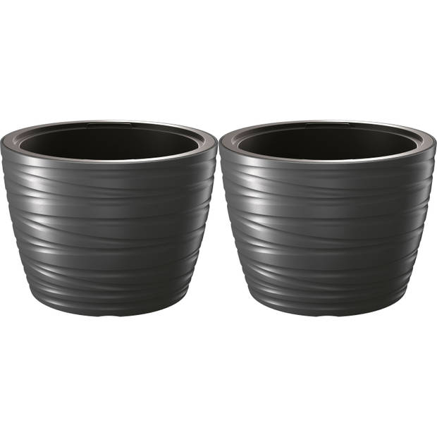 Prosperplast Plantenpot/bloempot Amazing - 2x - buiten/binnen - kunststof - antraciet - D47 x H52 cm - Plantenpotten