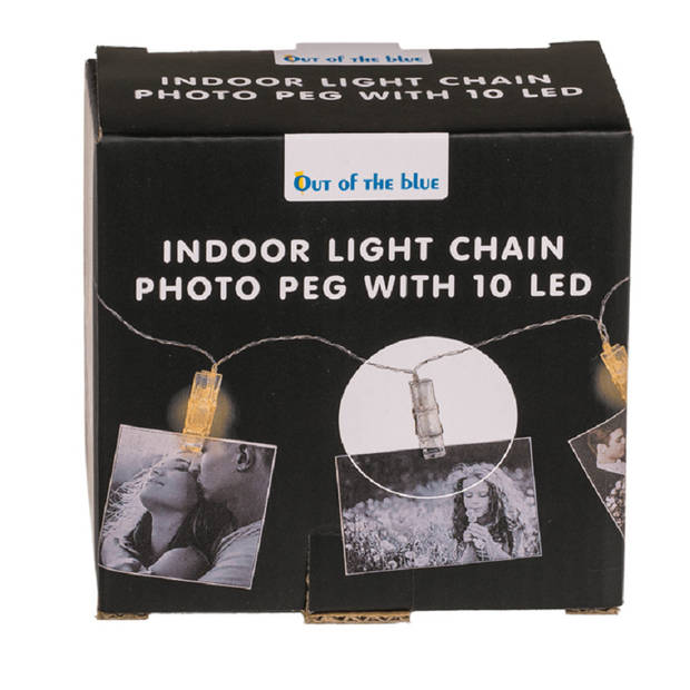 Out of the Blue kaarten/foto slinger- 2x - LED knijpers - 160 cm - Lichtsnoeren