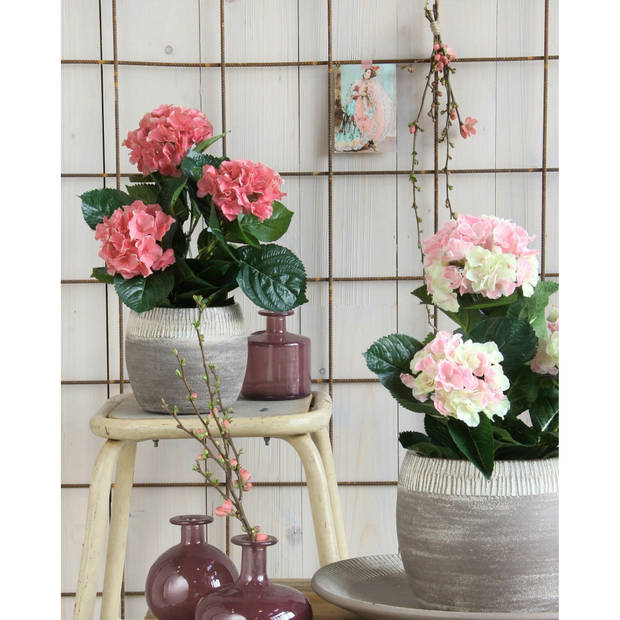 Roze hortensia kunstplant 45 cm met grijze pot - Kunstplanten
