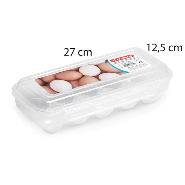 Eierdoos - 2x - koelkast organizer eierhouder - 10 eieren - transparant - kunststof - 27 x 12,5 cm - Vershoudbakjes