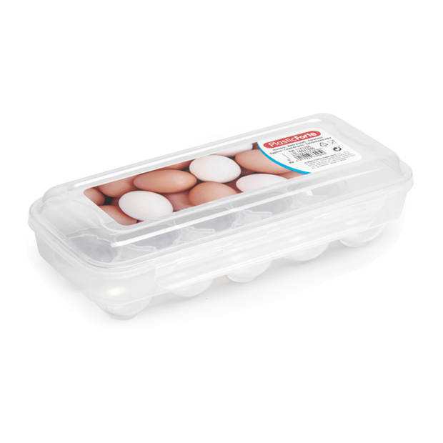 Eierdoos - 2x - koelkast organizer eierhouder - 10 eieren - transparant - kunststof - 27 x 12,5 cm - Vershoudbakjes