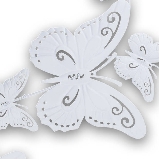 Pro Garden tuin wanddecoratie vlinders - metaal - wit - 30 x 65 cm - Tuinbeelden