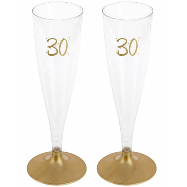 Verjaardag feest champagneglazen - leeftijd - 12x - 30 jaar - goud - kunststof - Champagneglazen