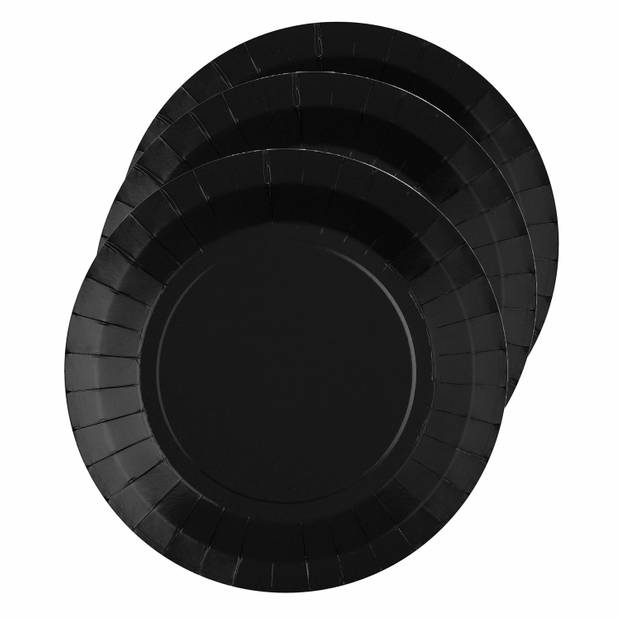 Santex feest bordjes rond zwart - karton - 10x stuks - 22 cm - Feestbordjes