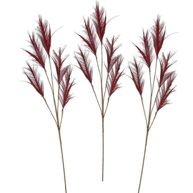 House of SeasonsA pluimgras losse steel/tak - 3x - bordeaux rood - 98 cm - decoratie pluimen - Kunstplanten