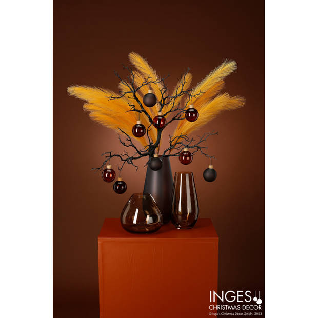 Kunstbloemen bloemstuk pluimen boeket in vaas - geel/bruin tinten - 80 cm hoog - Kunstbloemen