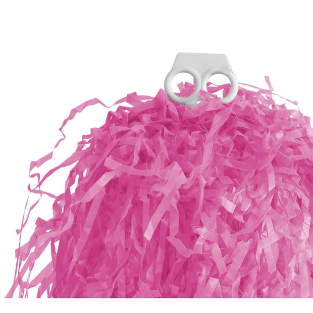 Cheerballs/pompoms - 1x - roze - met franjes en ring handgreep - 33 cm - Verkleedattributen