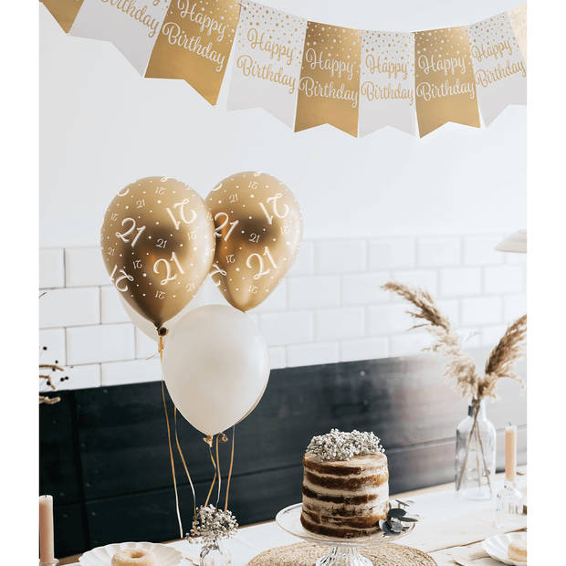 Paperdreams Luxe 16 jaar feestversiering set - Ballonnen & vlaggenlijnen - wit/goud - Feestpakketten