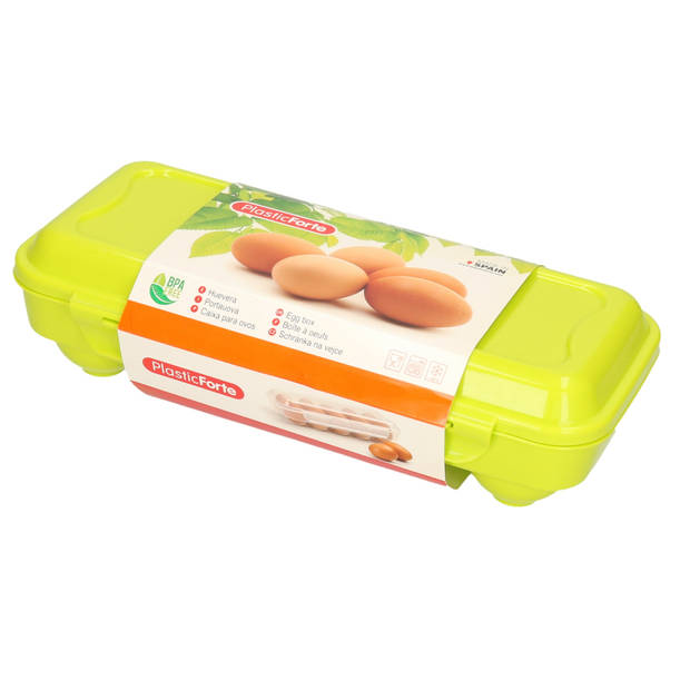 Eierdoos - koelkast organizer eierhouder - 10 eieren - groen - kunststof - 27 x 12,5 cm - Vershoudbakjes