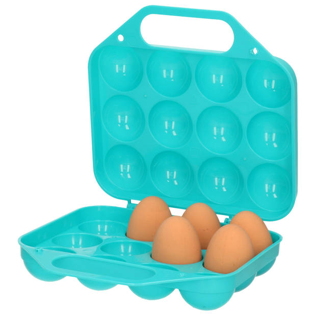 Eierdoos - koelkast organizer eierhouder - 12 eieren - blauw - kunststof - 20 x 19 cm - Vershoudbakjes