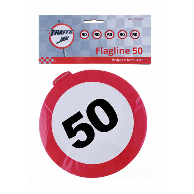 Funny Fashion Verjaardag feestslinger 50 jaar - 2x - papier - verkeersborden - 120 x 21 cm - Feestslingers