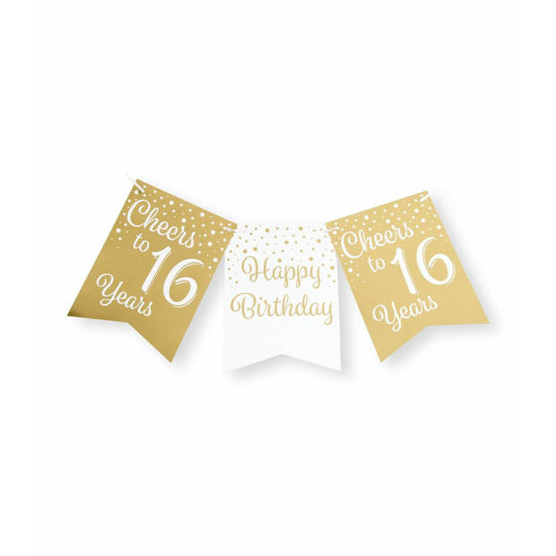 Paperdreams Verjaardag Vlaggenlijn 16 jaar - Gerecycled karton - wit/goud - 600 cm - Vlaggenlijnen