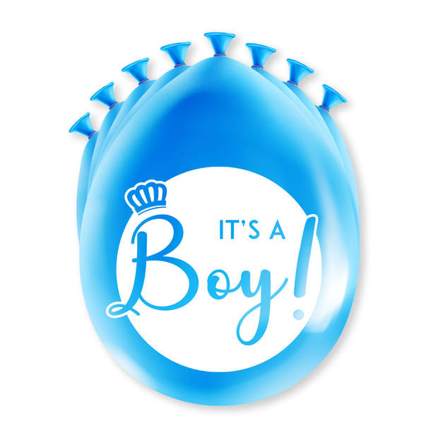 Geboorte versiering jongen - ooievaar geboorte bord - 77 cm hoog - 8x blauwe ballonnen - Feestdecoratievoorwerp