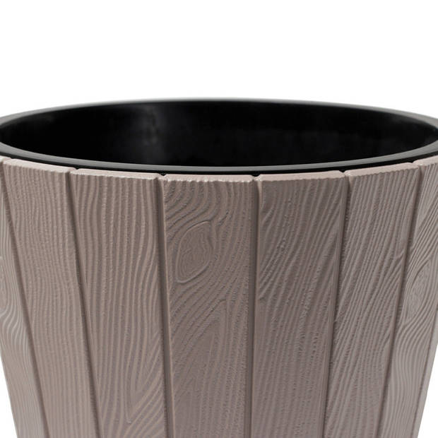 Prosperplast Plantenpot/bloempot Wood Style - buiten/binnen - kunststof - beige - D30 x H28 cm - Plantenpotten