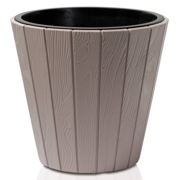 Prosperplast Plantenpot/bloempot Wood Style - 2x - buiten/binnen - kunststof - beige - D30 x H28 cm - Plantenpotten