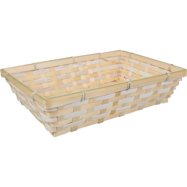 Broodmand rechthoekig - 2x - gevlochten bamboe hout - 34 x 24 x 8 cm - naturel/blank - broodmand