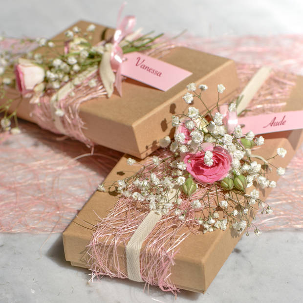 Santex cadeaulabels met lintje - set 120x stuks - roze - 3 x 7 cm - naam tags - Cadeauversiering