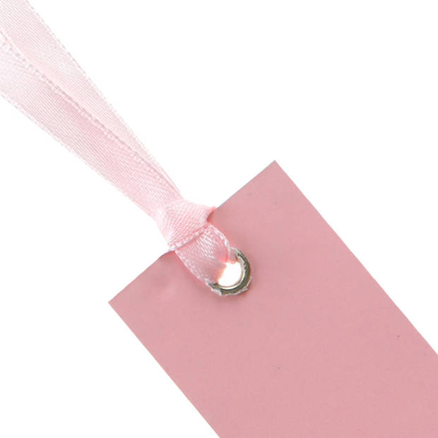 Santex cadeaulabels met lintje - set 12x stuks - roze - 3 x 7 cm - naam tags - Cadeauversiering