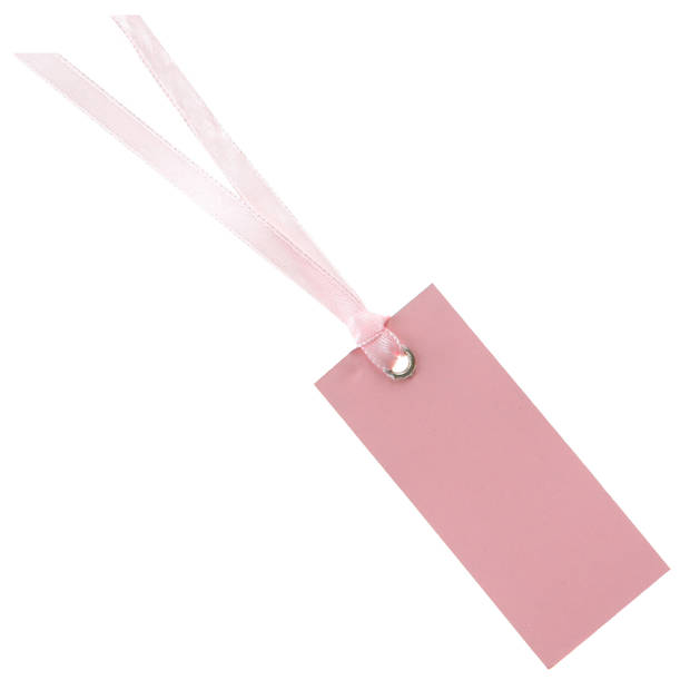 Santex cadeaulabels met lintje - set 24x stuks - roze - 3 x 7 cm - naam tags - Cadeauversiering
