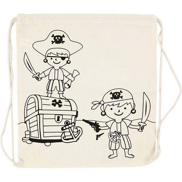 Inkleurbaar katoenen rugzakje piraat incl 8x textielstiften - 41 cm - Hobbypakket