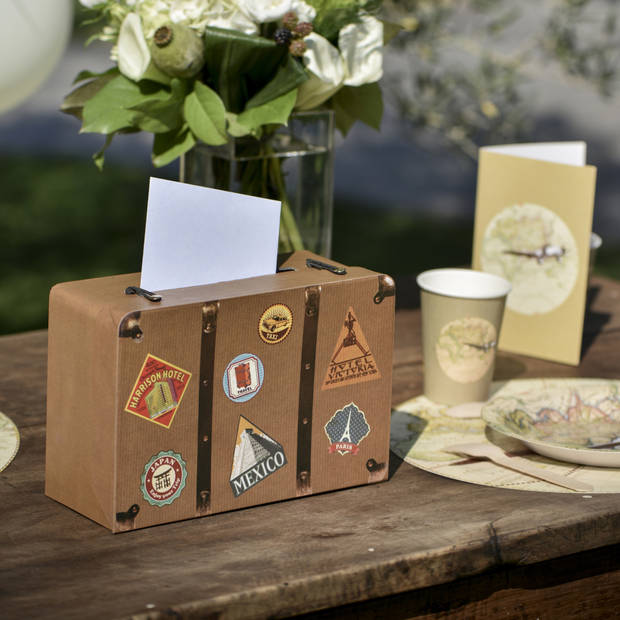 Enveloppendoos/geldboxA koffer - Bruiloft - bruin - karton - 24 x 16 cm - Feestdecoratievoorwerp