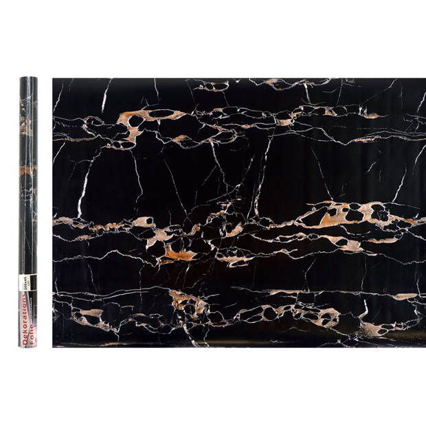 Decoratie plakfolie - 2x - marmer patroon zwart/goud - 45 cm x 2 m - zelfklevend - Meubelfolie