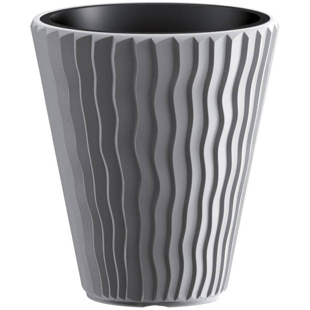 Prosperplast Plantenpot/bloempot Sand Waves - 2x - buiten/binnen - kunststof - steengrijs - D30 x H33 cm - Plantenpotten