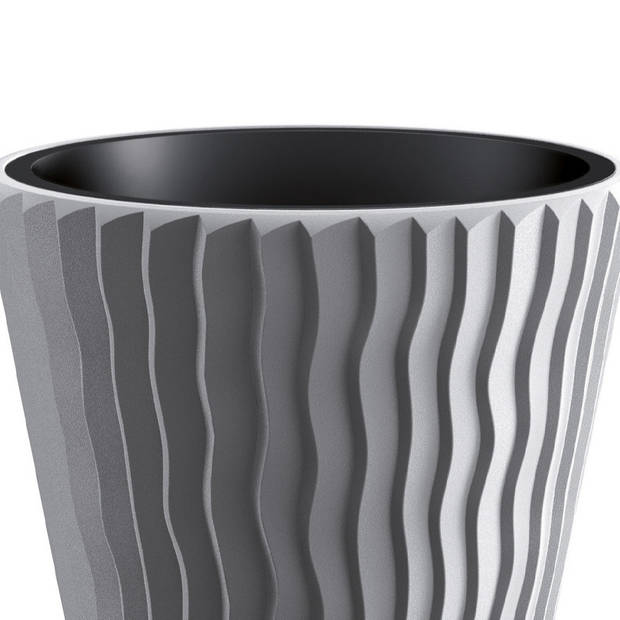 Prosperplast Plantenpot/bloempot Sand Waves - buiten/binnen - kunststof - steengrijs - D30 x H33 cm - Plantenpotten