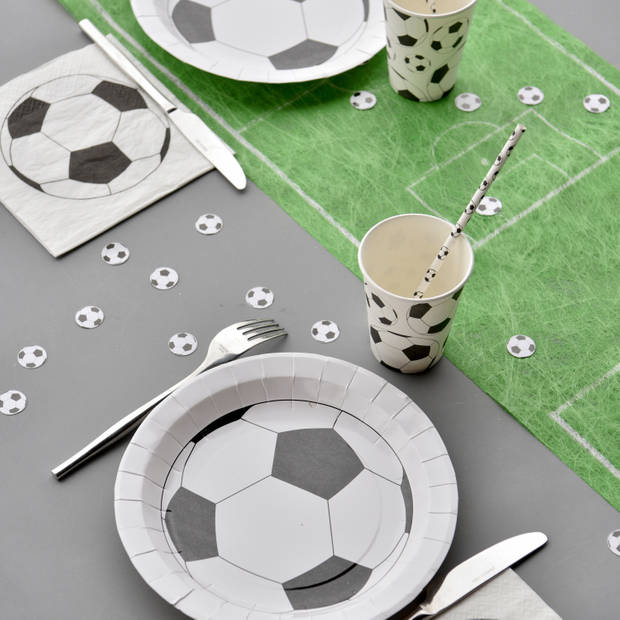 Voetbal feest wegwerp servies set - 10x bordjes / 10x bekers - wit/zwart - Feestpakketten